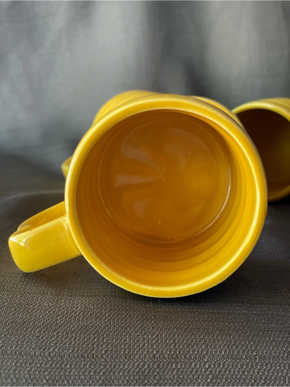 Vintage Yellow Ribbed Mugs Set of 4 Made in Japan Ceramic Heart Handle